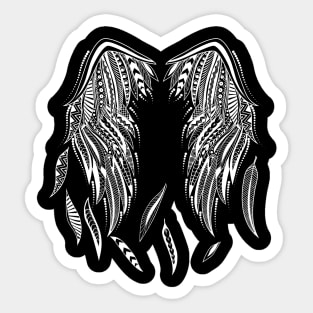 white print with wings and feathers stylized tattoo Sticker